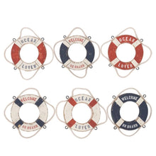 Load image into Gallery viewer, Set of 6 Wooden Nautical Lifering Fridge Magnets – 6cm Each