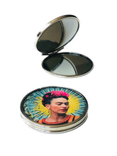 Load image into Gallery viewer, Doubled Pocket Mirror – Mexican Artist Frida Yellow & Green Rays by Wajiro Dream | MexiPop Art Design