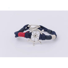 Load image into Gallery viewer, Rudder Bracelet – Nautical Blue White Red Wristband 19.5 cm