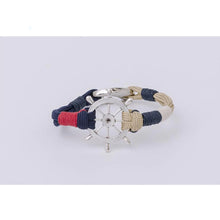 Load image into Gallery viewer, Rudder Bracelet – Nautical Blue White Gold Red Wristband 19.5 cm