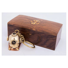 Load image into Gallery viewer, Brass Diving Helmet Key Ring with Wooden Box – Nautical Gift