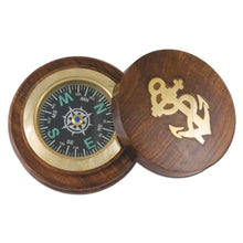 Load image into Gallery viewer, Brass Compass in Polished Wooden Base – Classic Nautical Decor Ø 7 cm