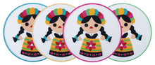 Load image into Gallery viewer, Set of 4 Silicone Coasters – Mexican Traditional Doll Design – Imported from Mexico