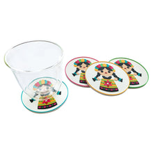 Load image into Gallery viewer, Set of 4 Silicone Coasters – Mexican Traditional Doll Design – Imported from Mexico