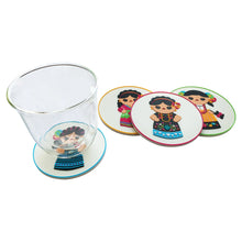 Load image into Gallery viewer, Set of 4 Silicone Coasters – Mexican Traditional Lady Dress Designs – Cultural Folk Art – Imported from Mexico