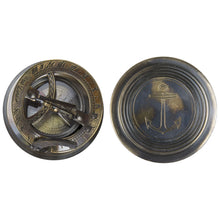 Load image into Gallery viewer, Brass Compass and Sundial with Antique Patina – Functional Nautical Gift