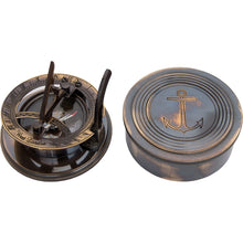 Load image into Gallery viewer, Brass Compass and Sundial with Antique Patina – Functional Nautical Gift