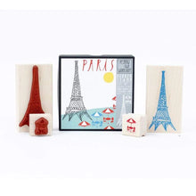 Load image into Gallery viewer, Paris Stamp Set – Eiffel Tower & Café Rubber Stamps in Gift Box – Made in USA