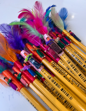 Load image into Gallery viewer, Box of 48 Mayan Crown Feather Pencils – Handmade Colourful Guatemalan Gifts