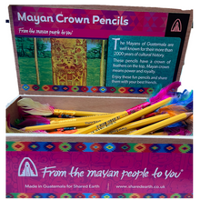 Load image into Gallery viewer, Box of 48 Mayan Crown Feather Pencils – Handmade Colourful Guatemalan Gifts
