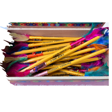 Load image into Gallery viewer, Box of 48 Mayan Crown Feather Pencils – Handmade Colourful Guatemalan Gifts