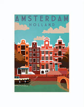 Load image into Gallery viewer, Amsterdam Vintage Travel Poster A4 Print with Mount