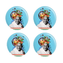 Load image into Gallery viewer, Set of 4 Gandhi Lifestyle Round Fridge Magnets – 13 Hidden Objects – 56mm Glossy Art