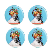 Load image into Gallery viewer, Set of 4 Gandhi Lifestyle Round Fridge Magnets – 13 Hidden Objects – 56mm Glossy Art