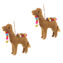 Load image into Gallery viewer, Set of 2 Carla Camels Hanging Decorations – Fair Trade Wool Ornaments | Handmade in Nepal