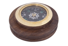 Load image into Gallery viewer, Brass Compass in Polished Wooden Base – Classic Nautical Decor Ø 7 cm