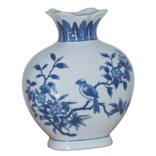 Load image into Gallery viewer, Zhi Que Lobed Porcelain Vase – Blue & White Bird and Blossom Design – 25cm