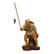 Load image into Gallery viewer, Shiwan Pottery Fisherman Figurine 17cm – Ceramic Fisherman with Rod & Fish