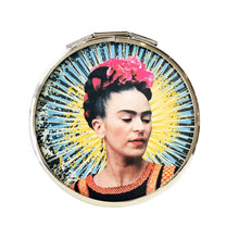 Load image into Gallery viewer, Doubled Pocket Mirror – Mexican Artist Frida Yellow & Green Rays by Wajiro Dream | MexiPop Art Design