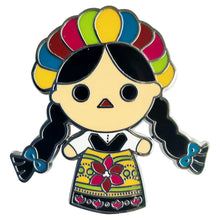 Load image into Gallery viewer, Mexican Lady Metal Pin Badge – Colourful Folkloric Design | Official By Mexico Collectible