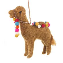 Load image into Gallery viewer, Set of 2 Carla Camels Hanging Decorations – Fair Trade Wool Ornaments | Handmade in Nepal