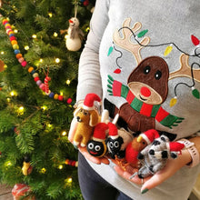 Load image into Gallery viewer, Set of 3 Reindeers with Knitted Scarf – Handmade Felt Hanging Decorations | Fair Trade & Eco Friendly