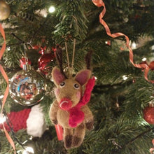 Load image into Gallery viewer, Set of 3 Reindeers with Knitted Scarf – Handmade Felt Hanging Decorations | Fair Trade & Eco Friendly