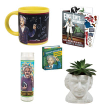 Load image into Gallery viewer, Albert Einstein Gift Set – Genius Mug, Candle, Sticky Notes, Magnetic Dress-Up & Planter – Science Gift Bundle
