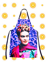 Load image into Gallery viewer, Frida Kahlo Leopard Print Apron – MexiPop Art by Wajiro Dream – Handmade Mexican Kitchen Apron