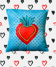 Load image into Gallery viewer, Mexican Ex-Voto Heart Cushion Cover 35 x 35 cm – MexiPop Art by Wajiro Dream – Handmade in Mexico
