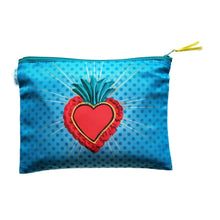 Load image into Gallery viewer, Makeup Bag – Mexican Ex-Voto Heart Zip Pouch by Wajiro Dream – MexiPop Art Design