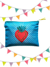 Load image into Gallery viewer, Makeup Bag – Mexican Ex-Voto Heart Zip Pouch by Wajiro Dream – MexiPop Art Design