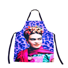 Load image into Gallery viewer, Frida Kahlo Leopard Print Apron – MexiPop Art by Wajiro Dream – Handmade Mexican Kitchen Apron