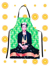 Load image into Gallery viewer, Frida Kahlo Green Apron – MexiPop Art Design by Wajiro Dream – Colourful Handmade Kitchen Apron