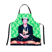 Load image into Gallery viewer, Frida Kahlo Green Apron – MexiPop Art Design by Wajiro Dream – Colourful Handmade Kitchen Apron