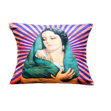 Load image into Gallery viewer, Mexican Lady with Scarf Cushion Cover 35 x 35 cm – MexiPop Art Design by Wajiro Dream – Handmade in Mexico