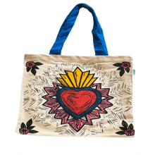 Load image into Gallery viewer, Mexican Ex-Voto Heart Tote Bag – 100% Cotton – Handmade in Mexico – Wajiro Dream MexiPop Art Design