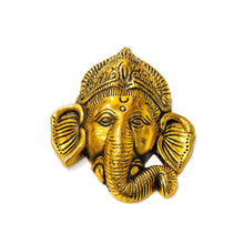 Load image into Gallery viewer, Ganesh Head Golden Metal Wall Hanging – 13cm Hindu Decor