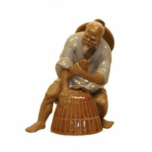 Load image into Gallery viewer, Shiwan Pottery Fisherman Figurine 13cm – Chinese Ceramic Fisherman with Pannier