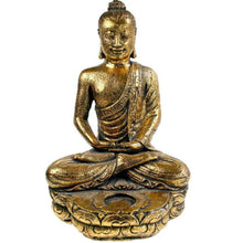 Load image into Gallery viewer, Gold Buddha Ornament 32cm Stone Cast with Tealight Holder – Fair Trade