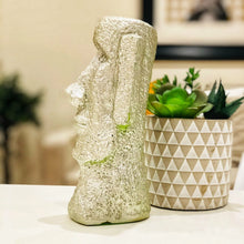 Load image into Gallery viewer, Silver-Green Effect Big Moai Bust – Easter Island Inspired Décor