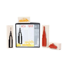 Load image into Gallery viewer, New York Stamp Set – Taxi & Empire State Building Rubber Stamps in Case