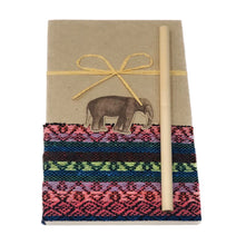 Load image into Gallery viewer, Fair Trade Notebook with Elephant – Handmade Journal 10.5 x 19cm with Pencil | Recycled Textiles