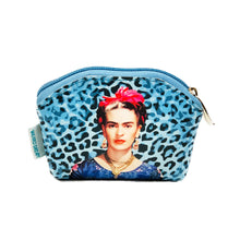 Load image into Gallery viewer, Frida Kahlo Coin Purse – Turquoise Animal Print | Handmade in Mexico by Wajiro Dream