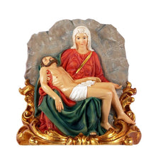 Load image into Gallery viewer, Holy Pietà Resin Scene – 21cm Religious Statue – Wooden Look Handpainted Figurine