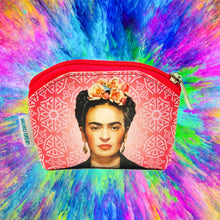 Load image into Gallery viewer, Frida Kahlo Coin Purse with Flowers | Handmade MexiPop Art by Wajiro Dream
