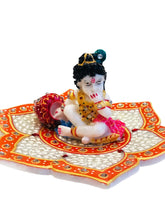 Load image into Gallery viewer, Bal Krishna on Lotus Figurine – Resin & Marble Decorative Statue | Hindu Giftware Made in India
