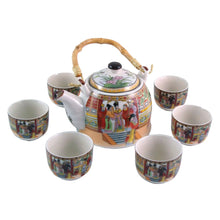 Load image into Gallery viewer, Palace Ladies Porcelain Tea Set – Teapot with Bamboo Handle + 6 Cups