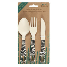 Load image into Gallery viewer, Organic Bamboo Cutlery Set – Zebra | Eco-Friendly Picnic & Lunch Utensils