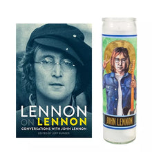 Load image into Gallery viewer, John Lennon Gift Set – Book of Interviews + Glass Candle – Beatles Tribute – Peace Icon Collectible